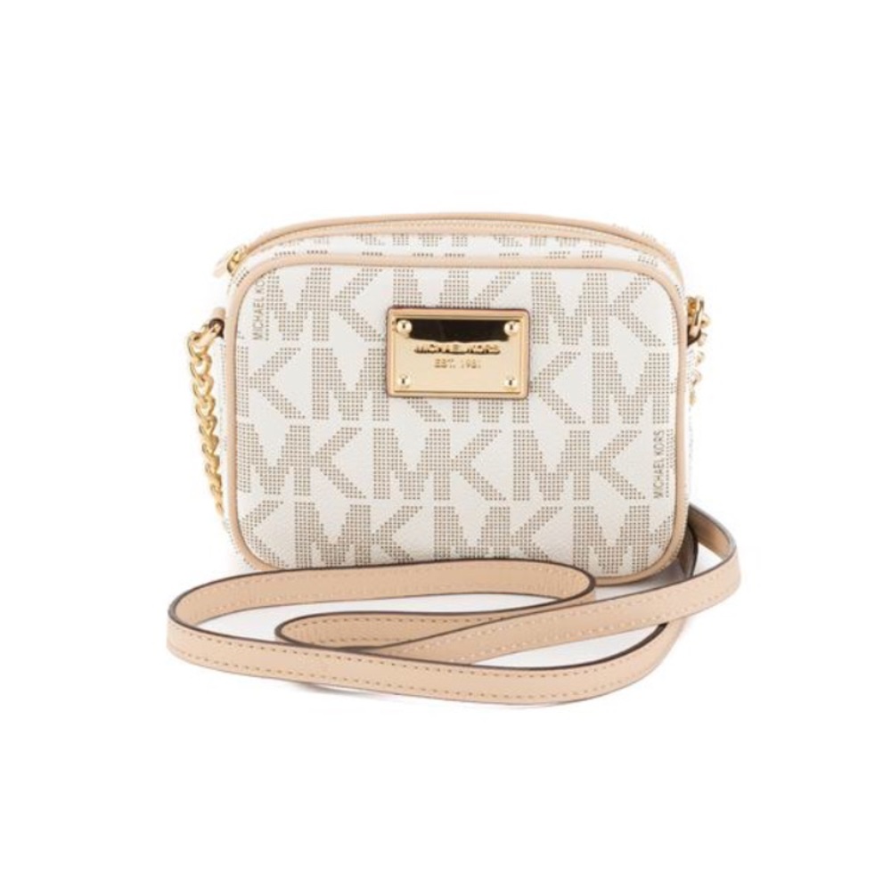 Michael Kors Beige & Cream MK Logo Crossbody Bag